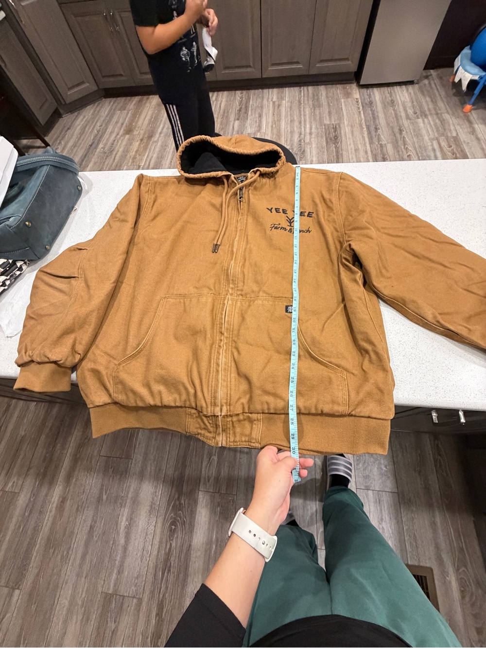 YEE YEE Men’s Brown Hooded Lined Full Zip Work Jacket Logo Embroidered 2XL